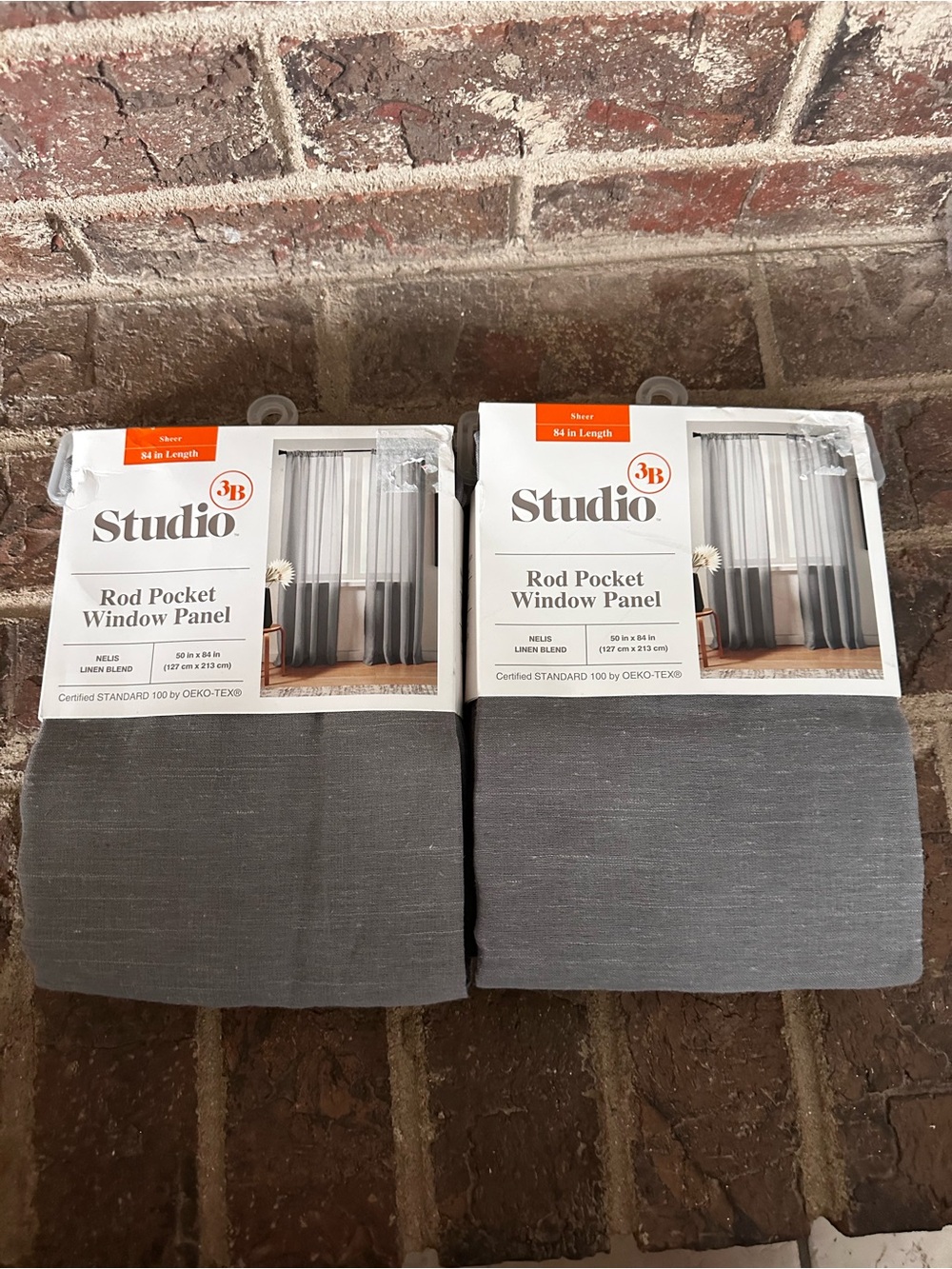 Studio 3B Nelis Linen Blend Sheer Window Curtain Panels Grey 50x84 Set of 2 NWT